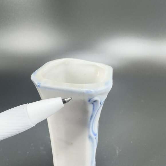 Antique 1920s German Porcelain Bud Vase Toothpick Holder Blue Sailing Boat VTG - Picture 5 of 13